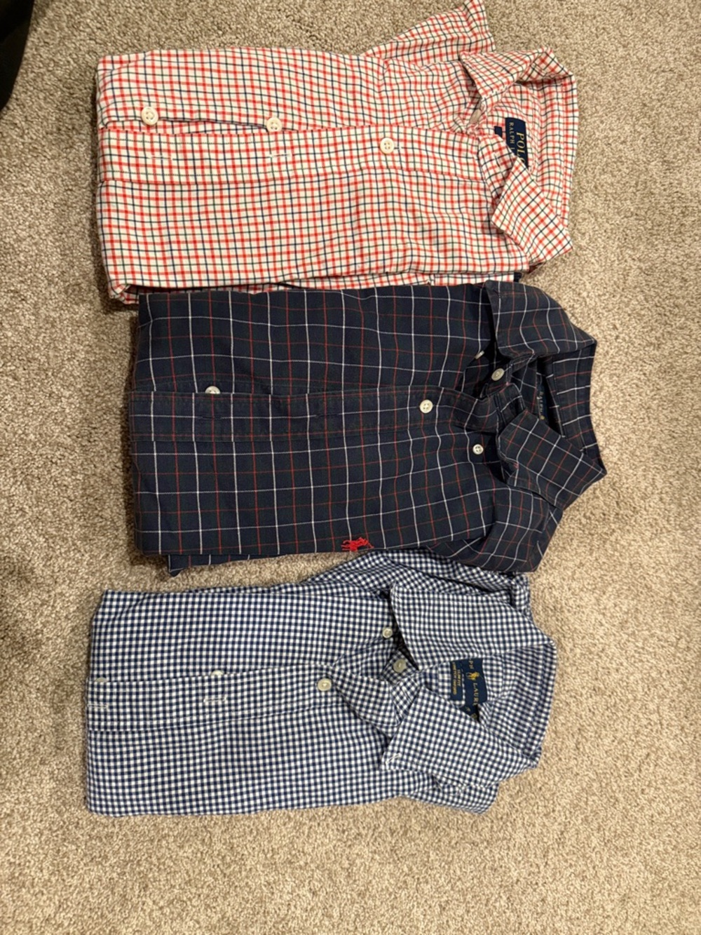 Polo by Ralph Lauren Navy, Red & White Checked Button-Down Shirt Trio